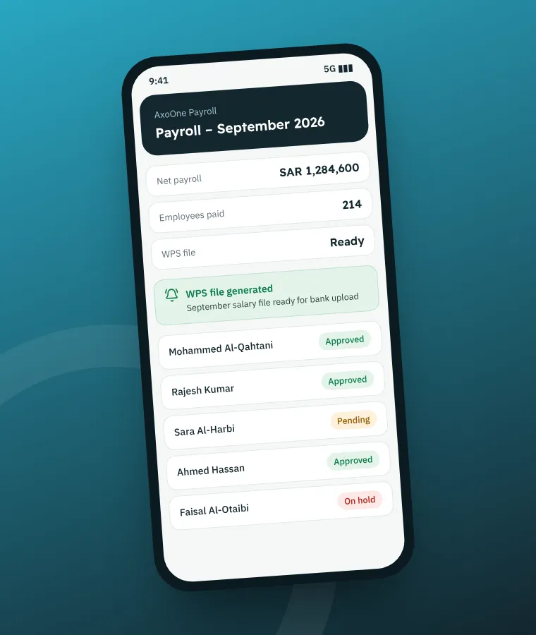 Employee payslip in Arabic and English on the AxoOne mobile app